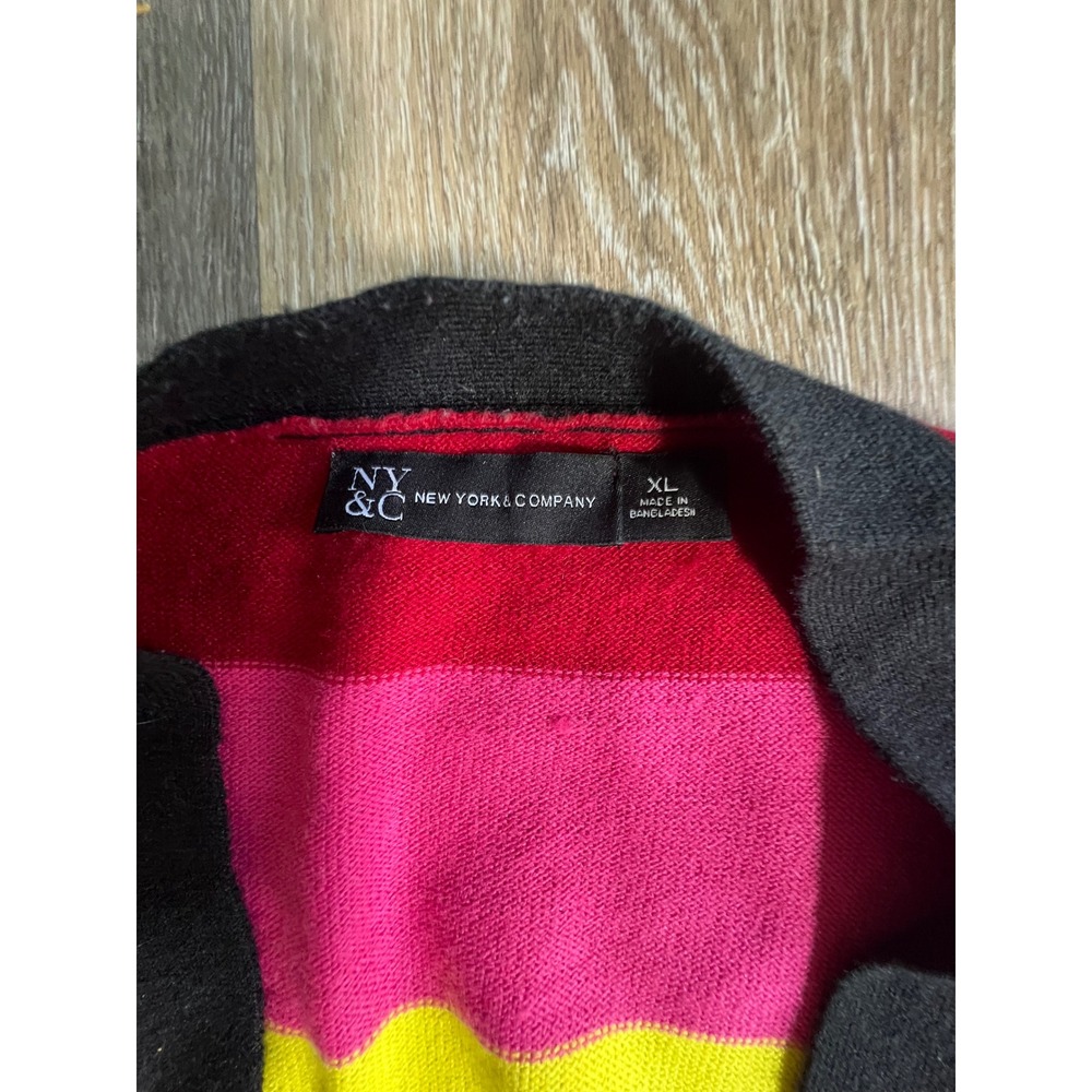 New York & Company Cardigan Womens XL Rainbow Stripe Good Open Front Longline - Picture 3 of 7